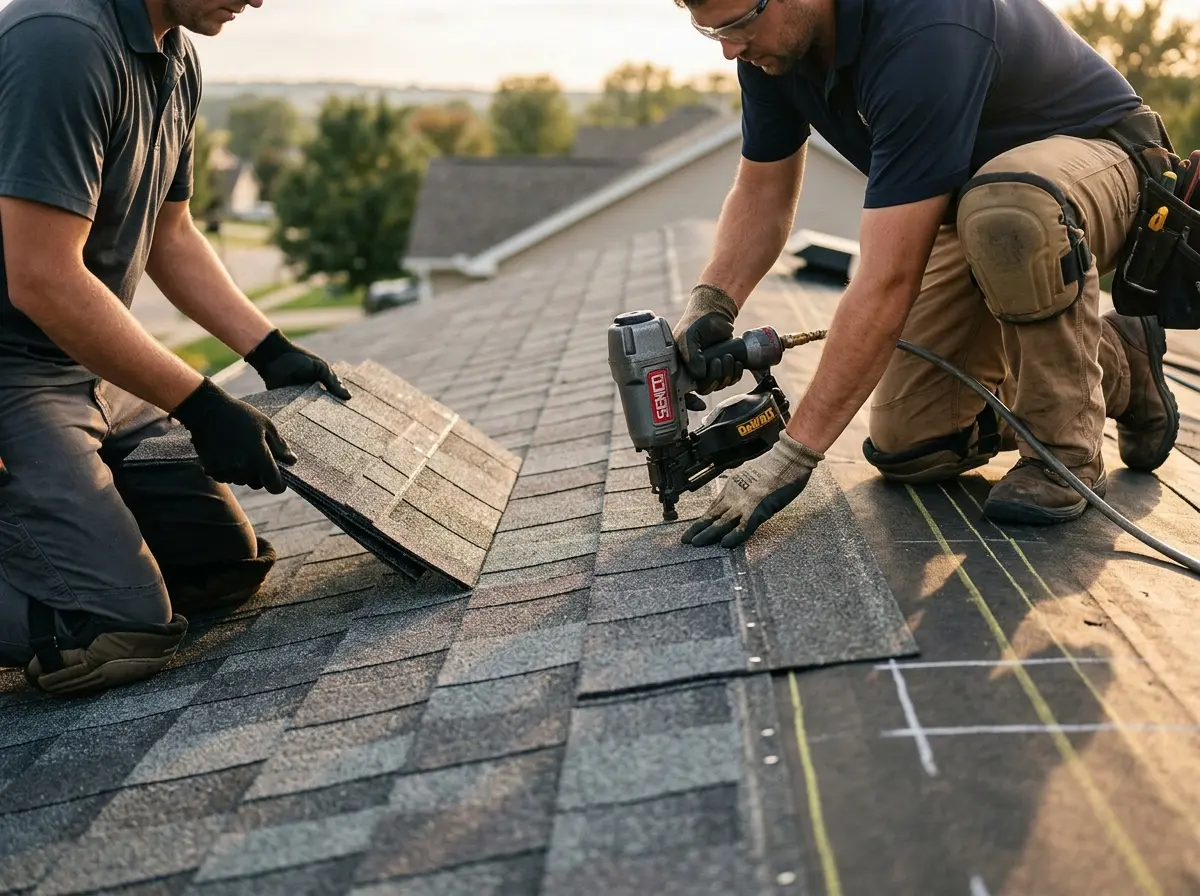 Professional roofer working on a residential roof in Batesburg-Leesville